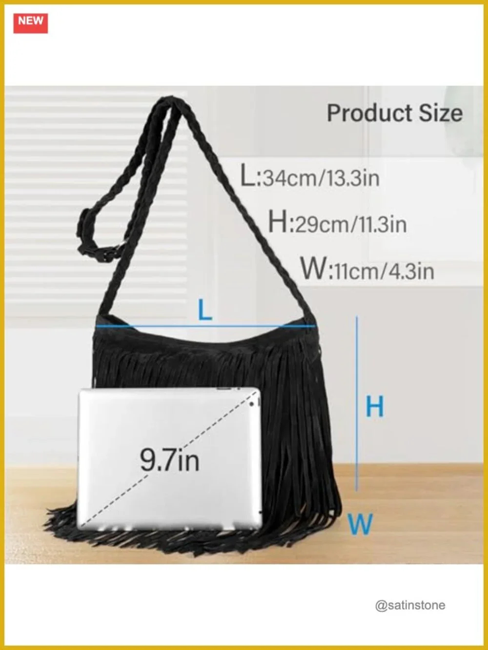 Fringe Crossbody Bag with Tassels - Large Hobo Shoulder Bag